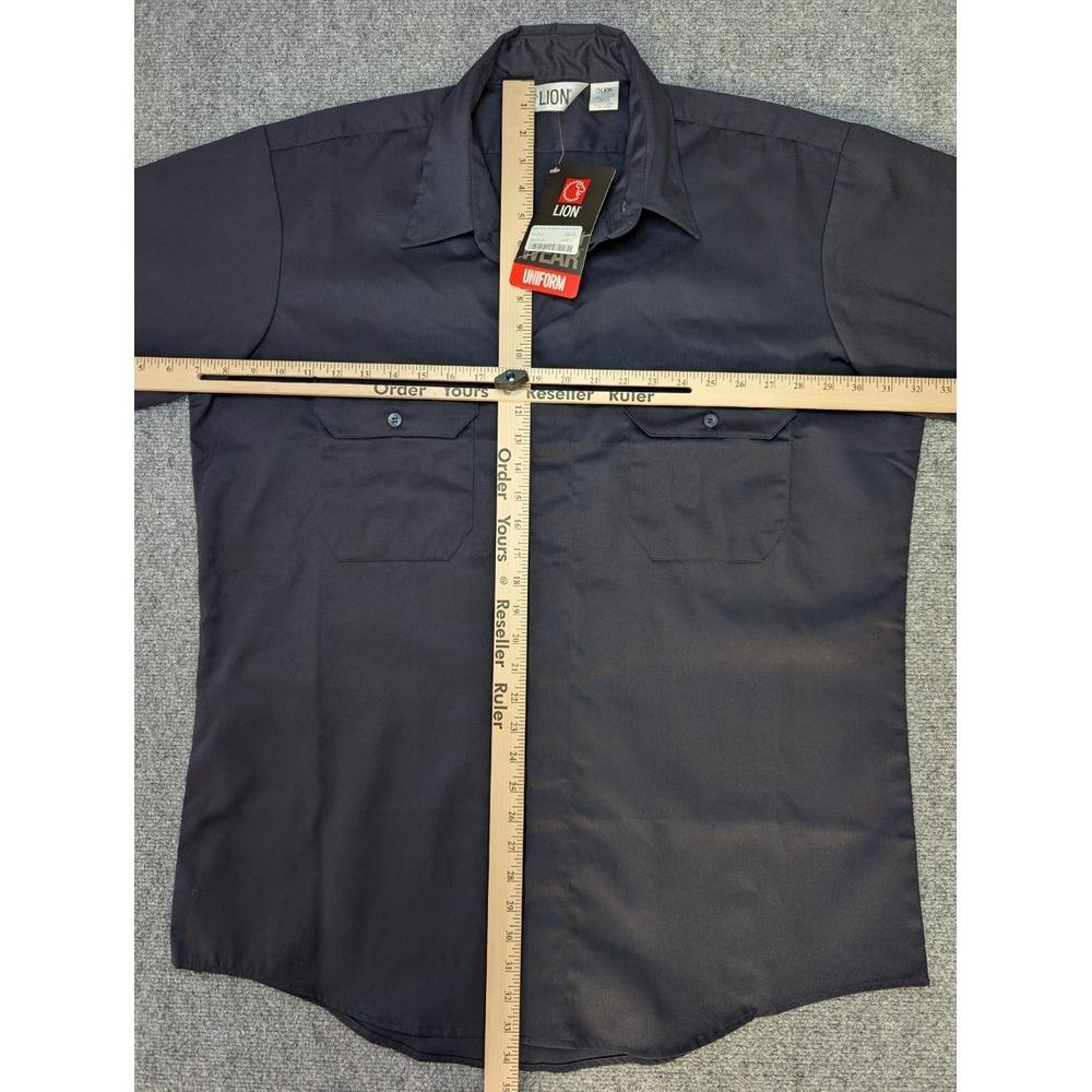 NWT Lion Uniform Shirt Short Sleeve Shirt Navy Blue Hidden Button Size XLT Tall - Picture 3 of 4